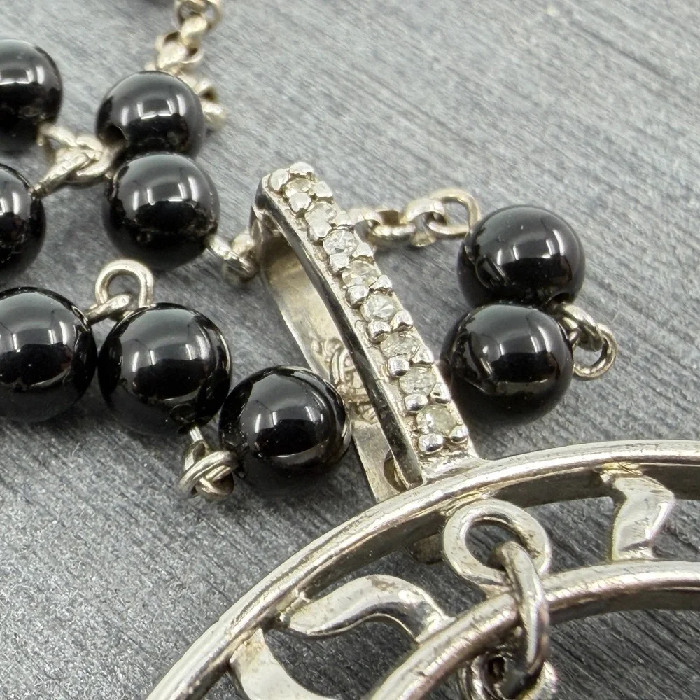 Sterling Silver 925 Celestial Black Onyx Sun Pendant Necklace Gothic Layering